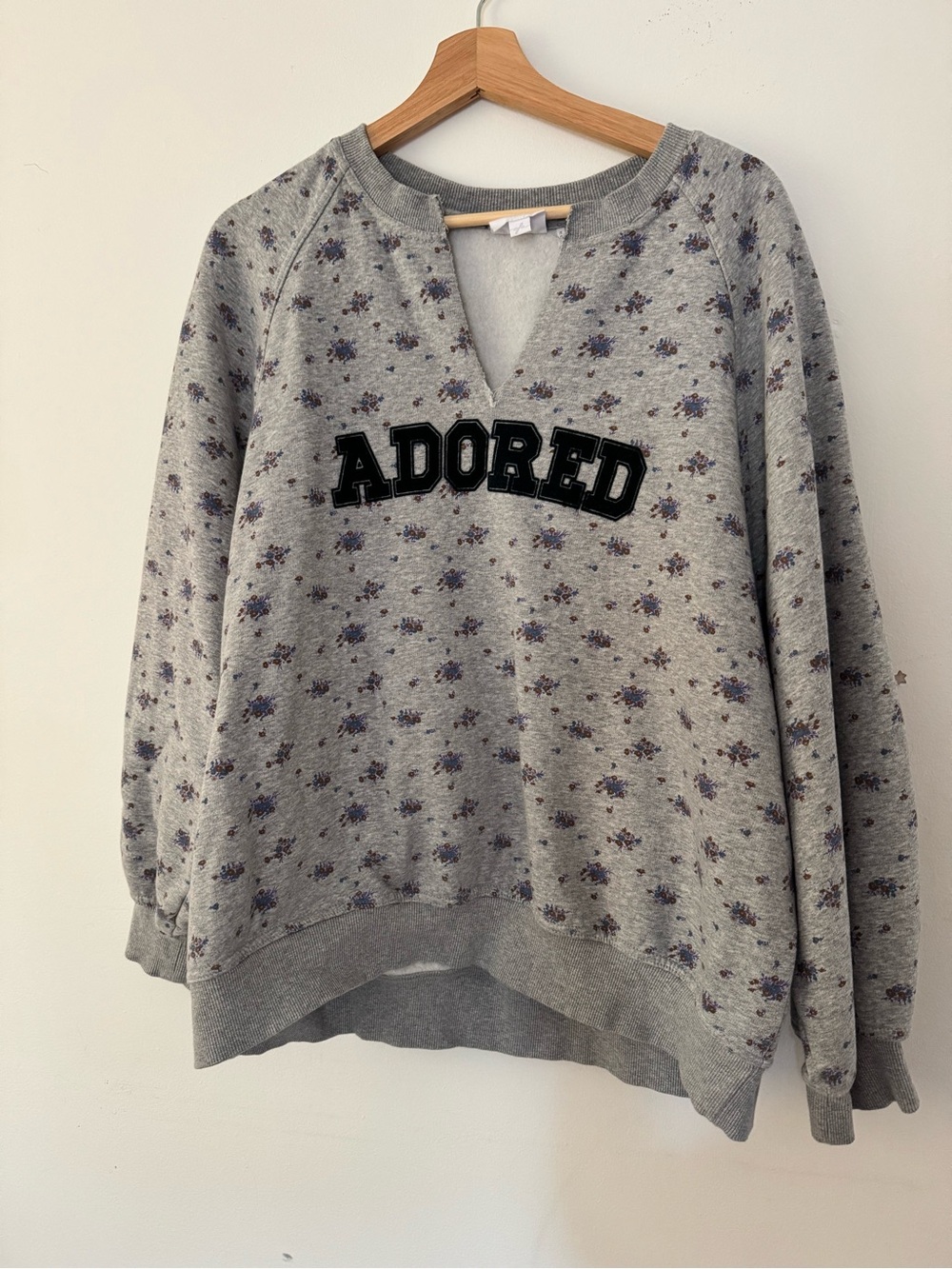 Urban Outfitters Grey Floral "ADORED" Pullover Sweater